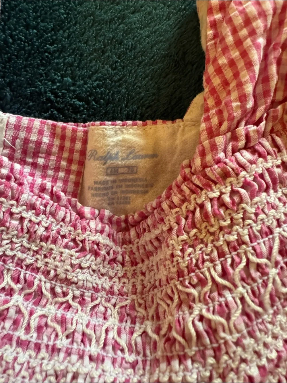 Ralph Lauren Pink Gingham Smocked Flutter-Sleeve Dress
